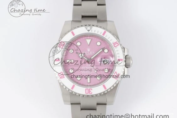 MiroTime 0104 Submariner Sandblasted DIWF Best Edition White Bezel Pink Dial Dial on SS Bracelet VR TravelReady 2066